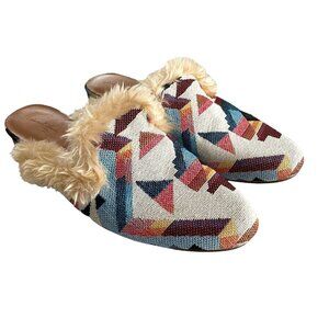 Universal Thread Litzy Faux Fur Backless Mule Shoe Womens 8.5 Aztec Print Slide